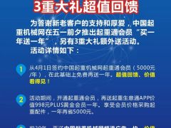 中國(guó)起重機(jī)械網(wǎng)慶五一“買一送一”三重大禮鉅惠不容錯(cuò)過(guò)！